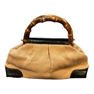 Ann Taylor Women’s Loft Bamboo Handle Woven Purse w/black Handbag